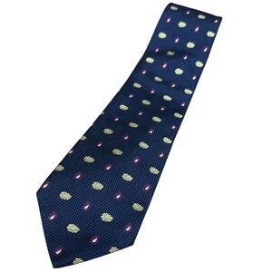 Brooks Brothers 346 Silk Tie Mens Navy Blue Excellent Medallion Pattern